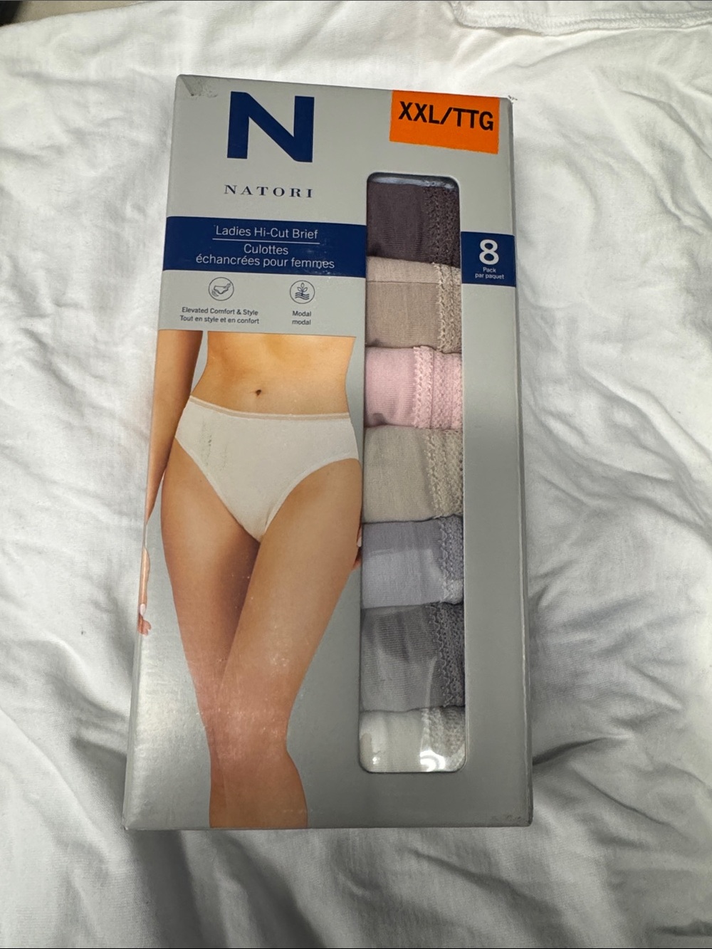 Natori 8-Pack Ladies Hi-Cut Briefs in Gray, Pink, Cream, White, Brown